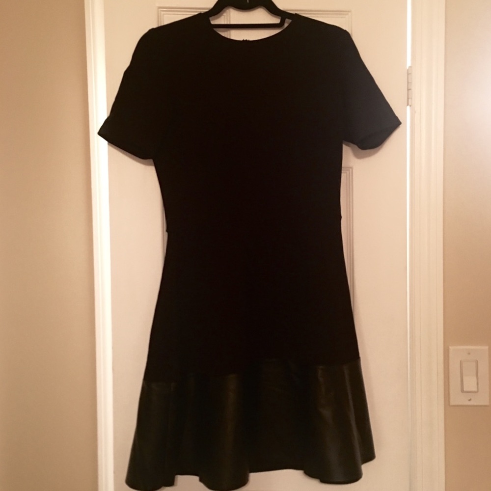 Aqua Faux Leather Trimmed Dress
